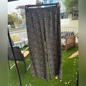 Toad&Co Black Floral Pull-On Pants with Pink, Yellow & Blue Sprigs
